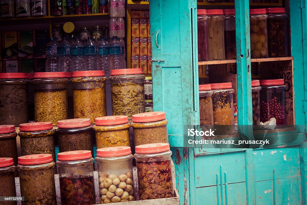 Traditional spices in local shop, Kathmandu, Nepal. 2015 Stock Photo