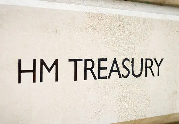A sign in Whitehall, London, for the UK Treasury Government department.