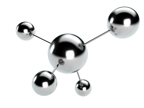 molecular structure with steel balls on white background