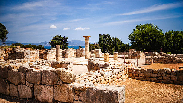 Empuries Greco-Roman archaeological sites of Ampurias (Empuries) in the Gulf of Roses, Catalonia, Spain. greco stock pictures, royalty-free photos & images