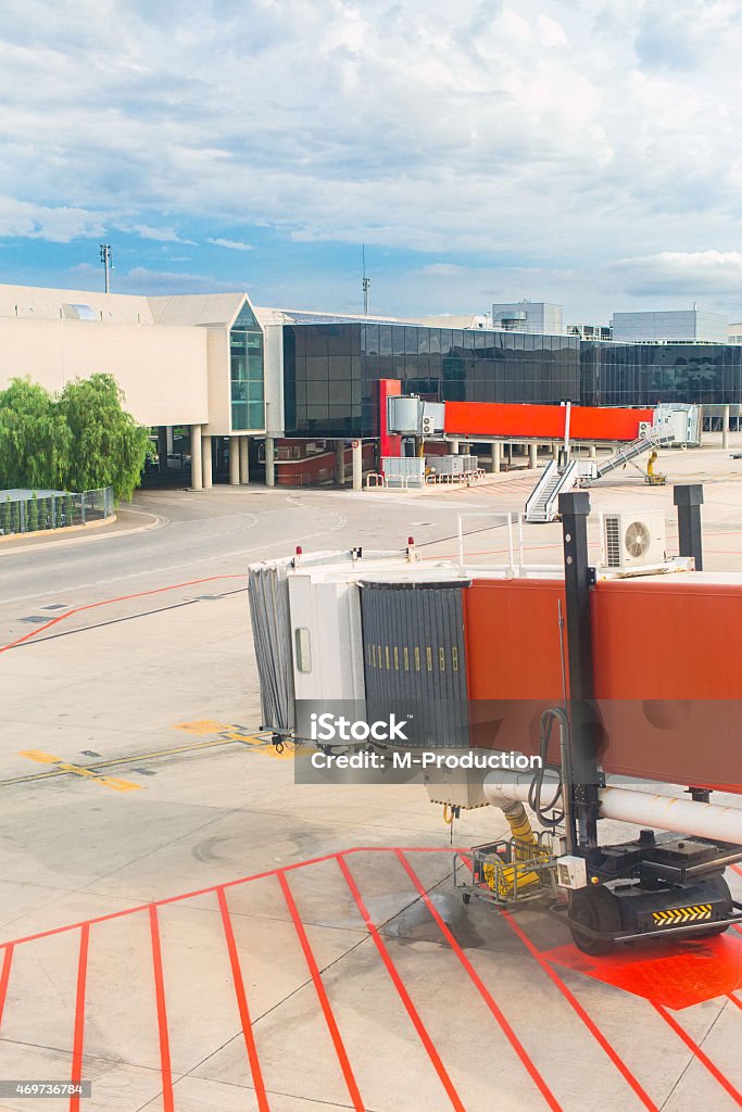 Airport terminal docks. View from outdoors. 2015 Stock Photo