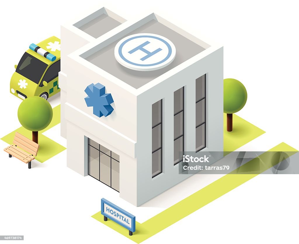 Vector isometric hospital Vector isometric hospital building icon Sports Training Clinic stock vector