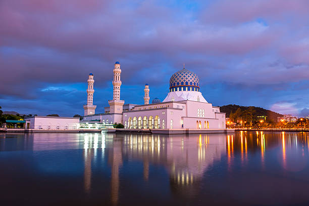 Kota Kinabalu City Mosque, one of the most important landmarks of the Kota Kinabalu at sunset moment