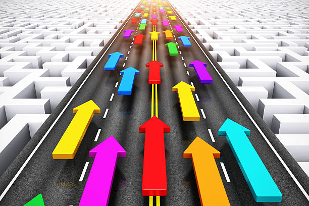 istock Success and teamwork concept depicted by multicolored arrows 469738967