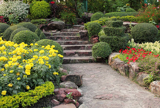 istock stone walkway in flower garden 469739093