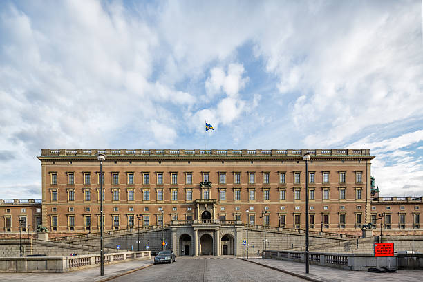 Stockholm, Sweden - March 31, 2015: One side of the Royal Palace of Sweden facing Swedish parliament building.