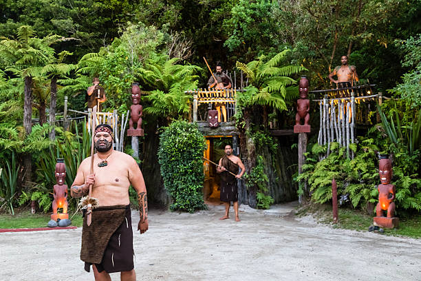 Maori culture Rotorua, New Zealand - March 17, 2015: Presentation in the city of Rotorua, New Zealand, about Maori culture, their customs and traditions. rotorua stock pictures, royalty-free photos & images