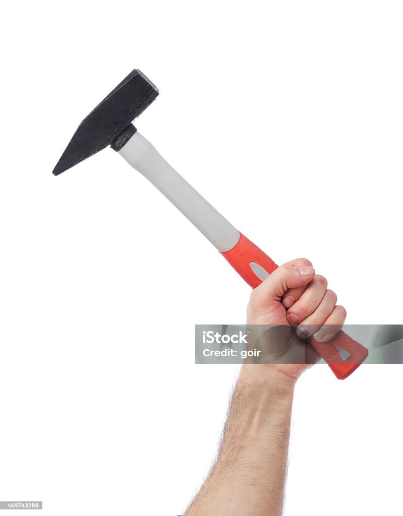 Hand with hammer Hand holding hammer, white background 2015 Stock Photo