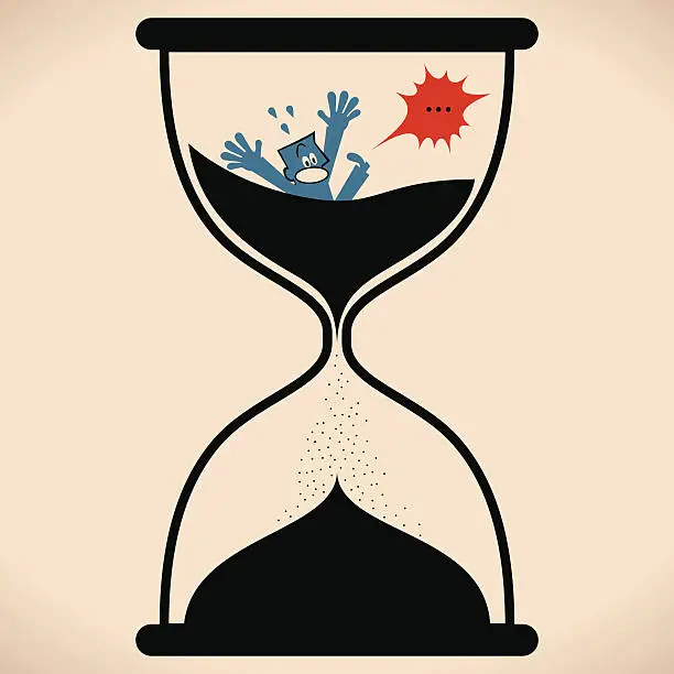 Vector illustration of Man in hourglass ( falling through sand timer), time running out