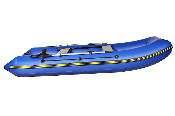 istock Side view of blue inflatable rubber boat, isolated on white. 469747313