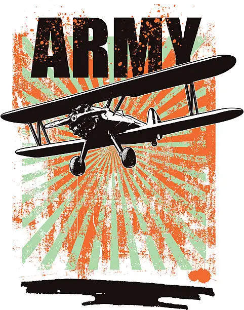 Vector illustration of army grunge background with plane
