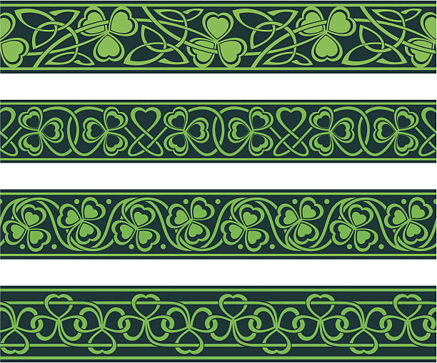 nahtlose grenze mit kleeblattmotiv - celtic pattern stock-grafiken, -clipart, -cartoons und -symbole
