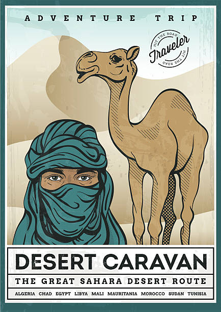 illustrated poster of desert tourism illustrated poster of desert tourism, vector illustration mauritania stock illustrations