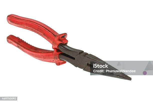 Old And Dirty Red Pliers On White Stock Photo - Download Image Now - 2015, Construction Industry, Cut Out