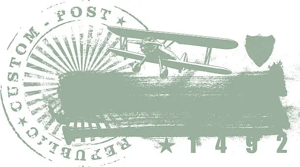 Vector illustration of grunge vintage banner with stamp mark and plane