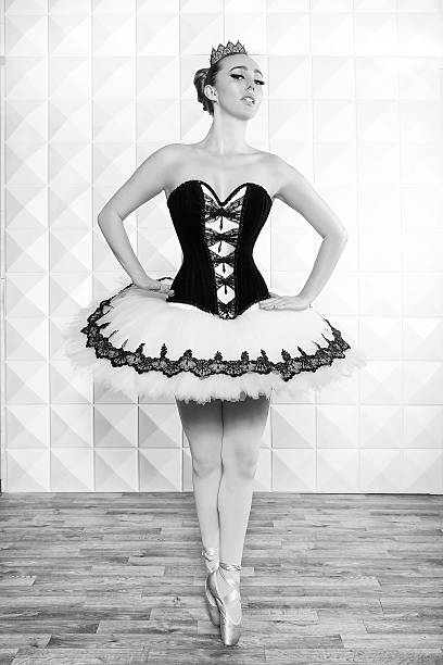 Monochrome En Pointe Dancer in Traditional Pancake Performance Outfit stock photo