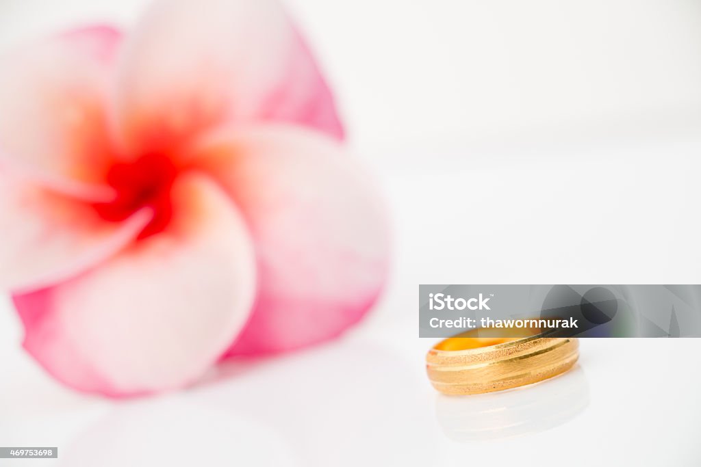 wedding ring with Plumeria flower wedding ring with Plumeria flower on white bakcground (Love concept) 2015 Stock Photo