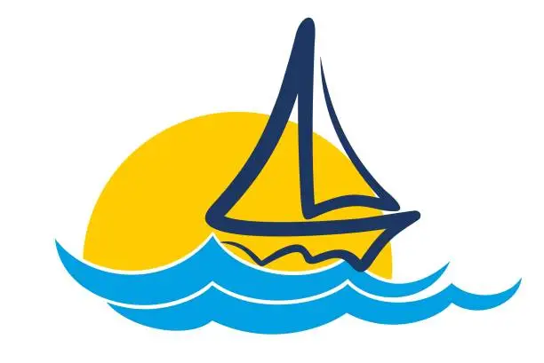 Vector illustration of Sailboat logo with sea