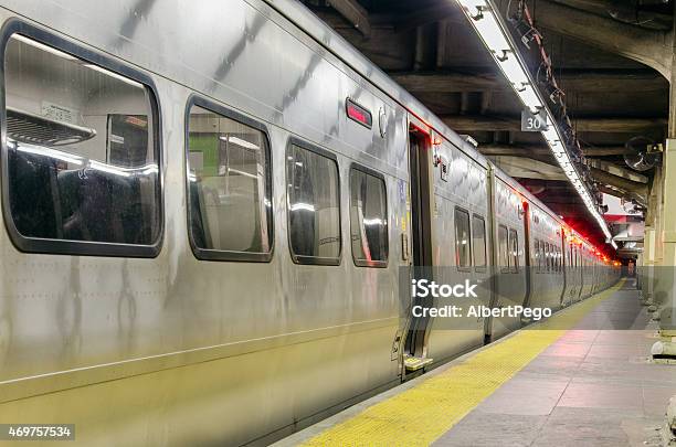 Commuter Train Waiting At Platform Stock Photo - Download Image Now - New York City, New York City Subway, Train - Vehicle
