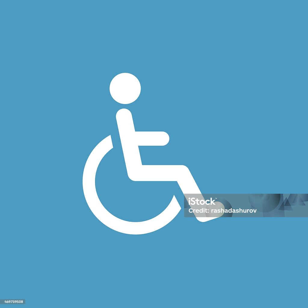 Icono paralización, blanco en fondo azul - arte vectorial de Silla de ruedas libre de derechos