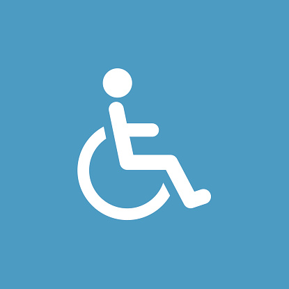 disability icon, isolated, white on the blue background. Exclusive Symbols