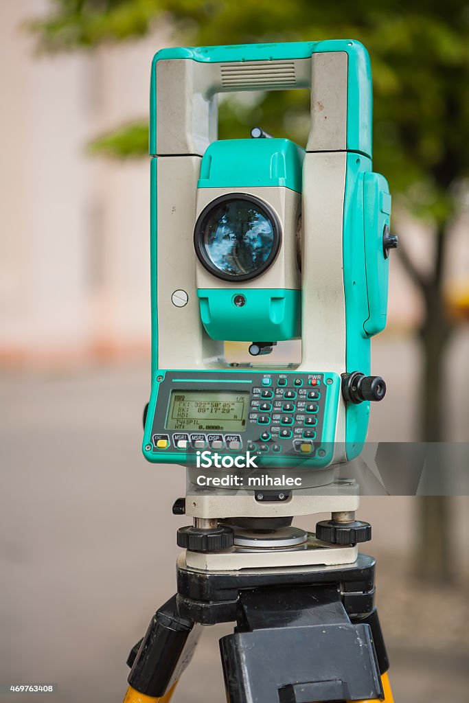 view on theodolite close up 2015 Stock Photo