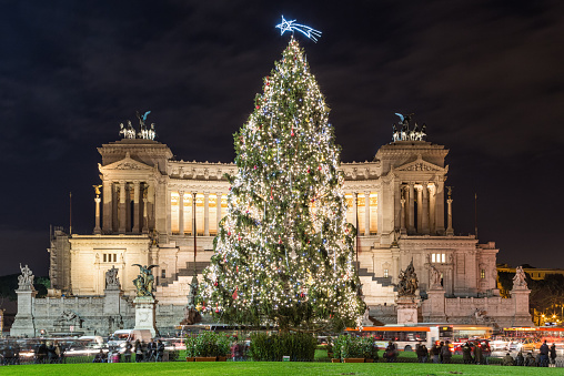 The Altare della Patria at Christmas in Rome, Italy