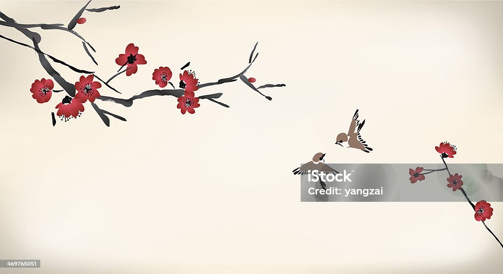 blossom painting Japan stock vector