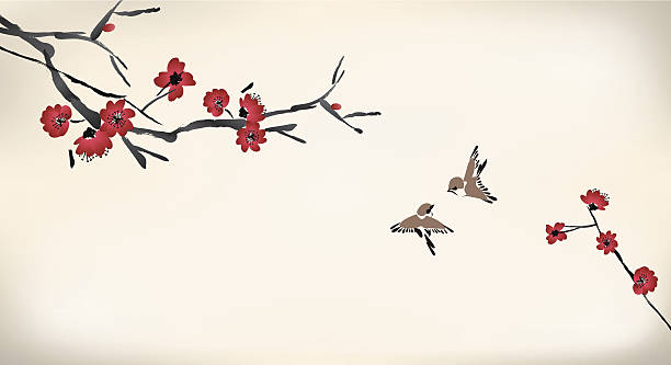 blossom painting blossom painting bird backgrounds stock illustrations