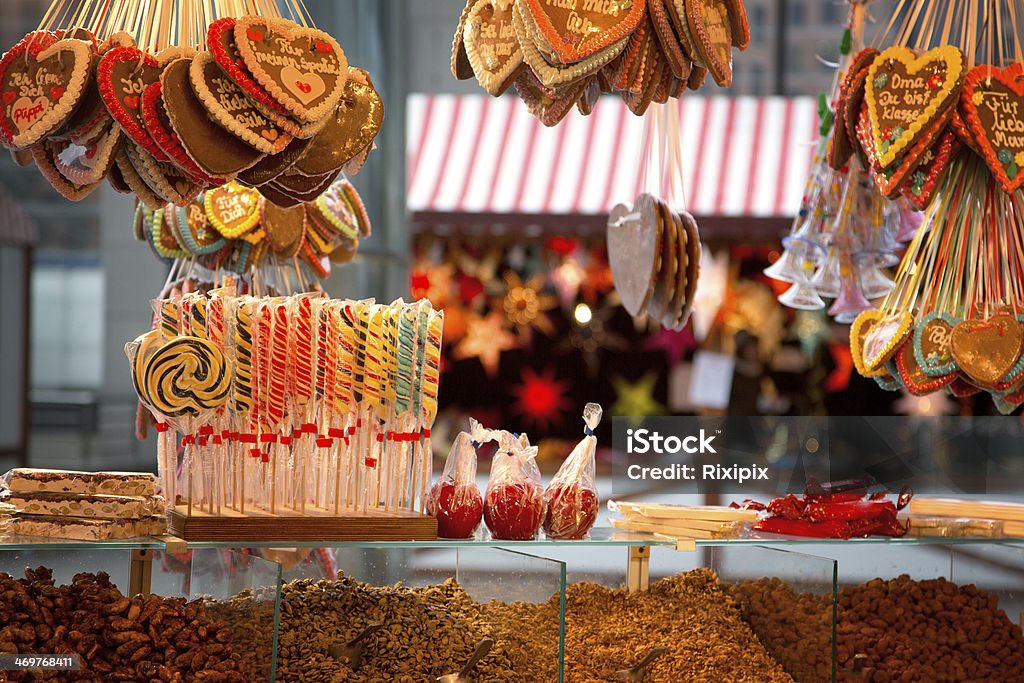 Gingerbread and candies Gingerbreads, candies and nuts displayed on a Christmas market stall in Berlin, Germany Christmas Market Stock Photo