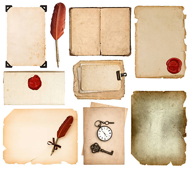 istock vintage book pages, cards, photos, pieces isolated on white 469769113