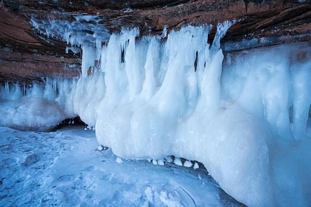 Ice formations at Wisconsin ice caves, Apostle Island National Lakeshore, Cornucopia, Bayfield County, Wisconsin, USA