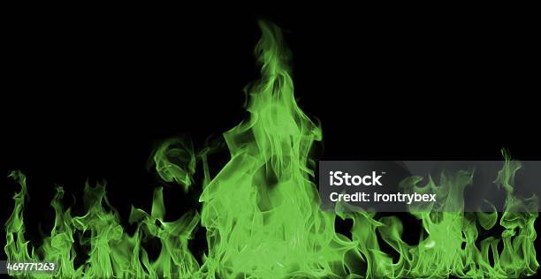 Green Fire Flames On Black Background Stock Photo - Download Image Now - Backgrounds, Blue, Burning