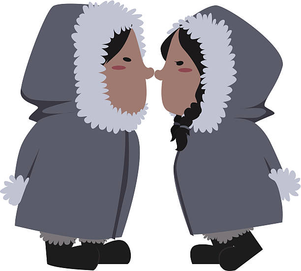 ilustrações, clipart, desenhos animados e ícones de eskimo casal - rubbing noses