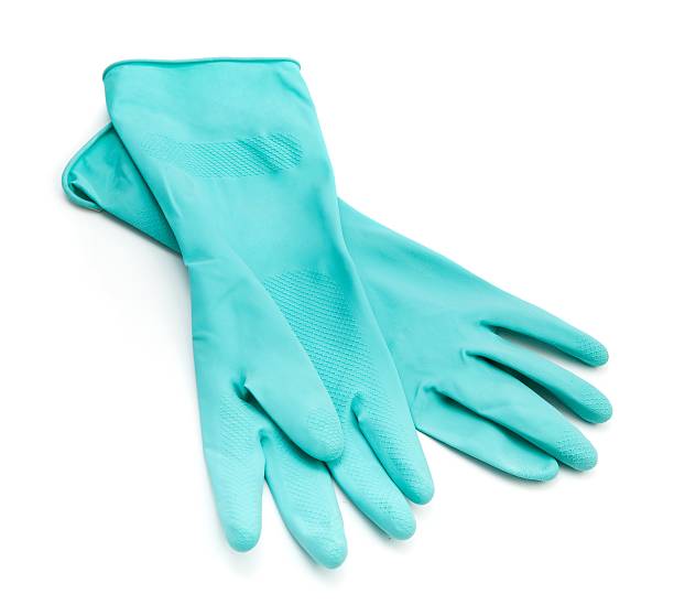 guanti in gomma blu - kitchen glove foto e immagini stock