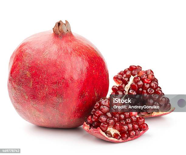 Pomegranate With Pieces And Grains Isolated Stock Photo - Download Image Now - 2015, Antioxidant, Cross Section