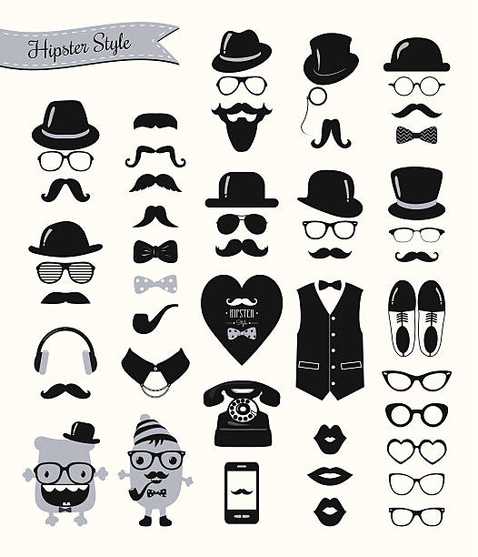 Estilo Hipster banner, bigodes e retrô Conjunto de ícones - ilustração de arte em vetor