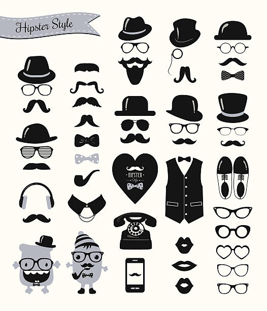 Hipster style banner, mustaches and retro icon set vector art illustration