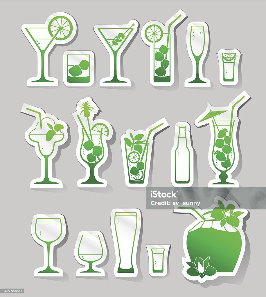 Cocktails and glasses with alcohol on stickers Vector Illustration of  Cocktails and glasses with alcohol on stickers Alcohol - Drink stock vector