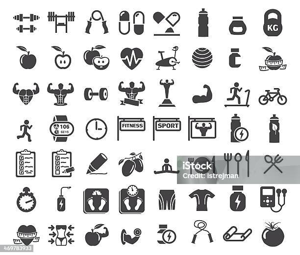 Health And Fitness Icons Stock Illustration - Download Image Now - Bicep, Icon Symbol, Running