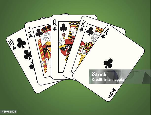 Royal Flush Of Clubs Stock Illustration - Download Image Now - Adult, Black Color, Casino