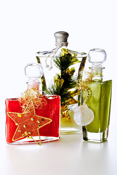 Bootles with bath lotion and christmas decoration