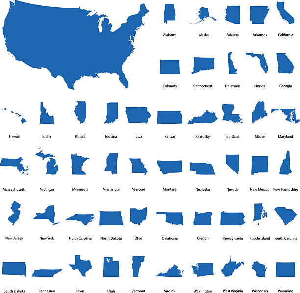 USA map with all states Highly detailed map of USA with all state for your design and products. michigan maryland stock illustrations