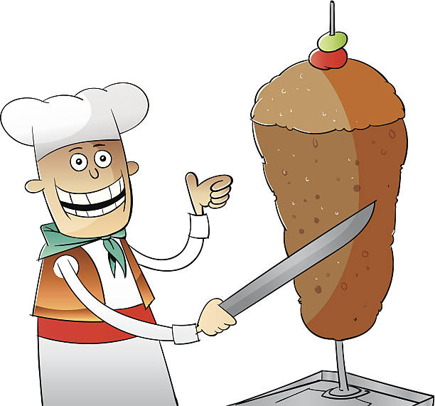 ilustrações, clipart, desenhos animados e ícones de doener_kebab_am_spiess - geniessen