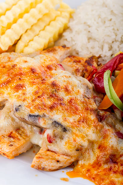 Bechamel Sauce and Cheese with Chicken ready to eat on dinner table
