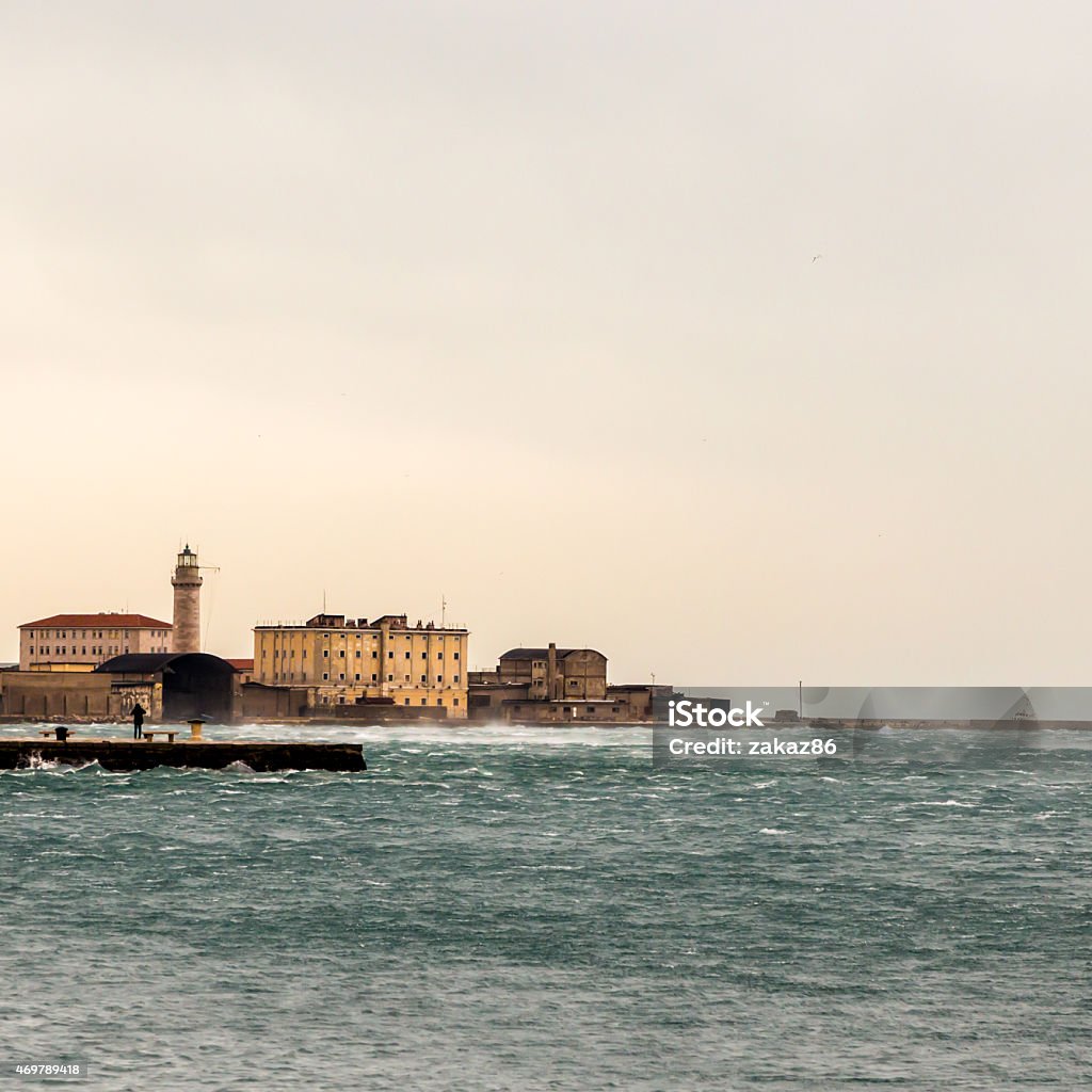 wind on the pier of Trieste a windy winter afternoon at the port of an italian city 2015 Stock Photo