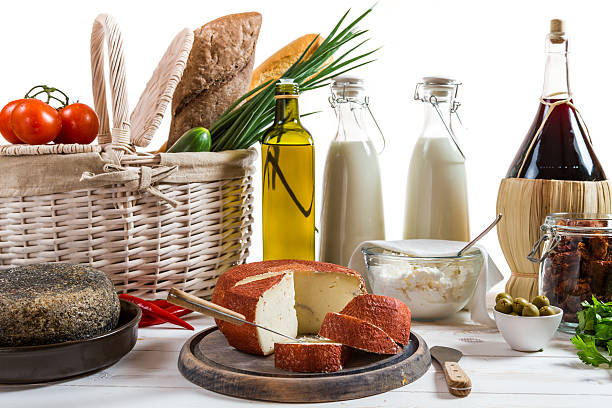 Vegetables and dairy products for breakfast Vegetables and dairy products for breakfast. basket healthy eating vegetarian food studio shot stock pictures, royalty-free photos & images