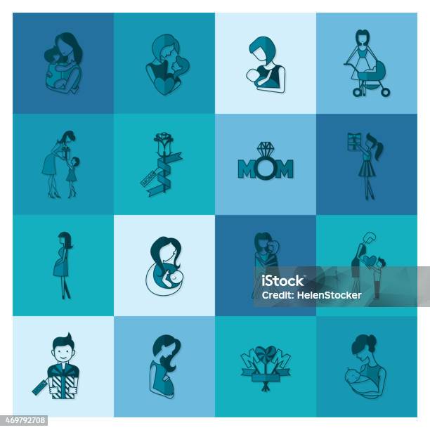 Happy Mothers Day Icons Stock Illustration - Download Image Now - 2015, Adult, Baby - Human Age