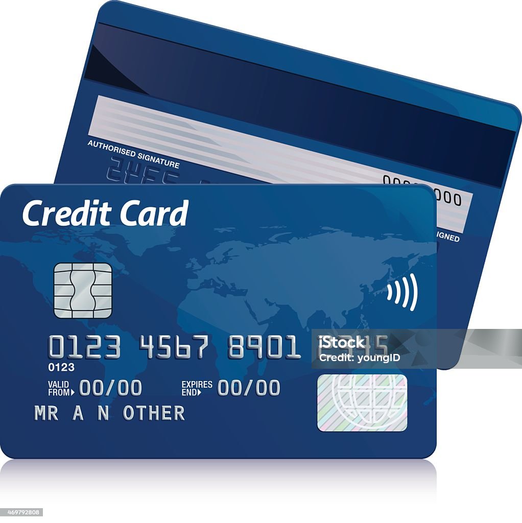 Credit card Realistic blue credit card front and back on white background. Credit Card stock vector