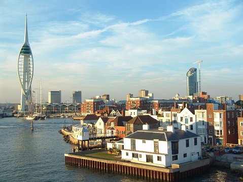 Spinnaker Tower and Gunwharf Quays in Portsmouth Harbour, England
